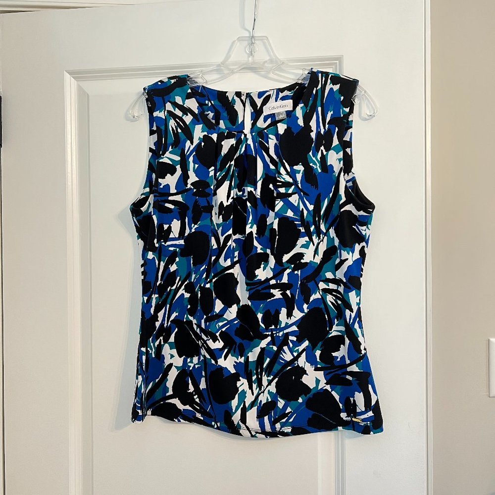 Calvin Klein Printed Pleat-Neck Blouse